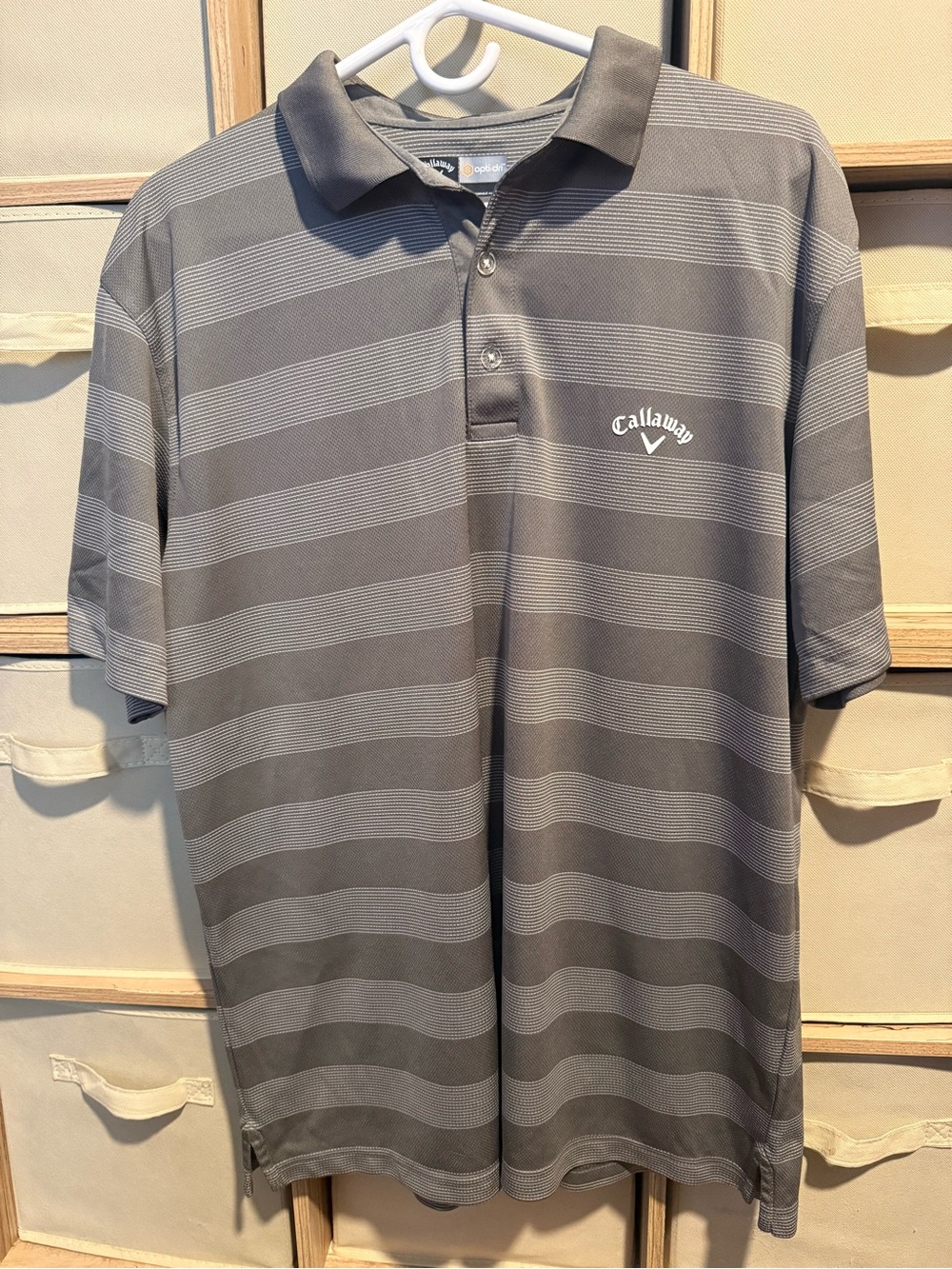 Callaway Opti-Dri Men’s Large Gray Striped Golf Polo Shirt